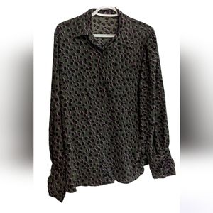 Puffy sleeve Green and pink leoprint print blouse
